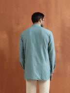 trueBrowns Men's Green Cotton Dobby Short Kurta | Grocsy