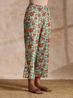 trueBrowns Seafoam Green Overall Floral Block Print Cotton Angrakha Pant Set | Grocsy
