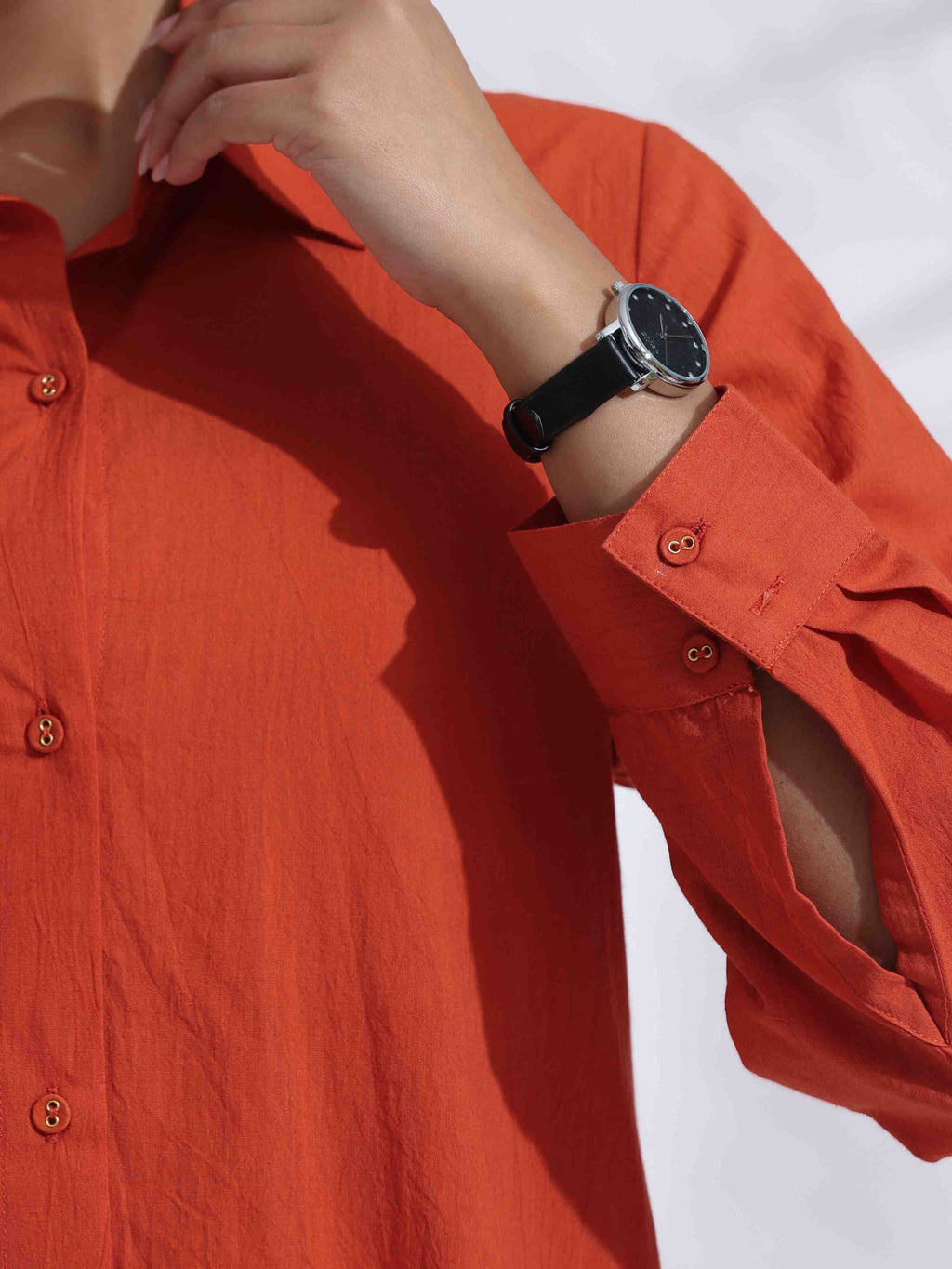 trueBrowns Orange Cotton Solid Shirt Kurta Co-ord Set | Grocsy