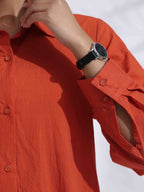 trueBrowns Orange Cotton Solid Shirt Kurta Co-ord Set | Grocsy
