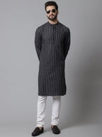 Even Apparels Black Pure Cotton Kurta With Band Collar | Grocsy