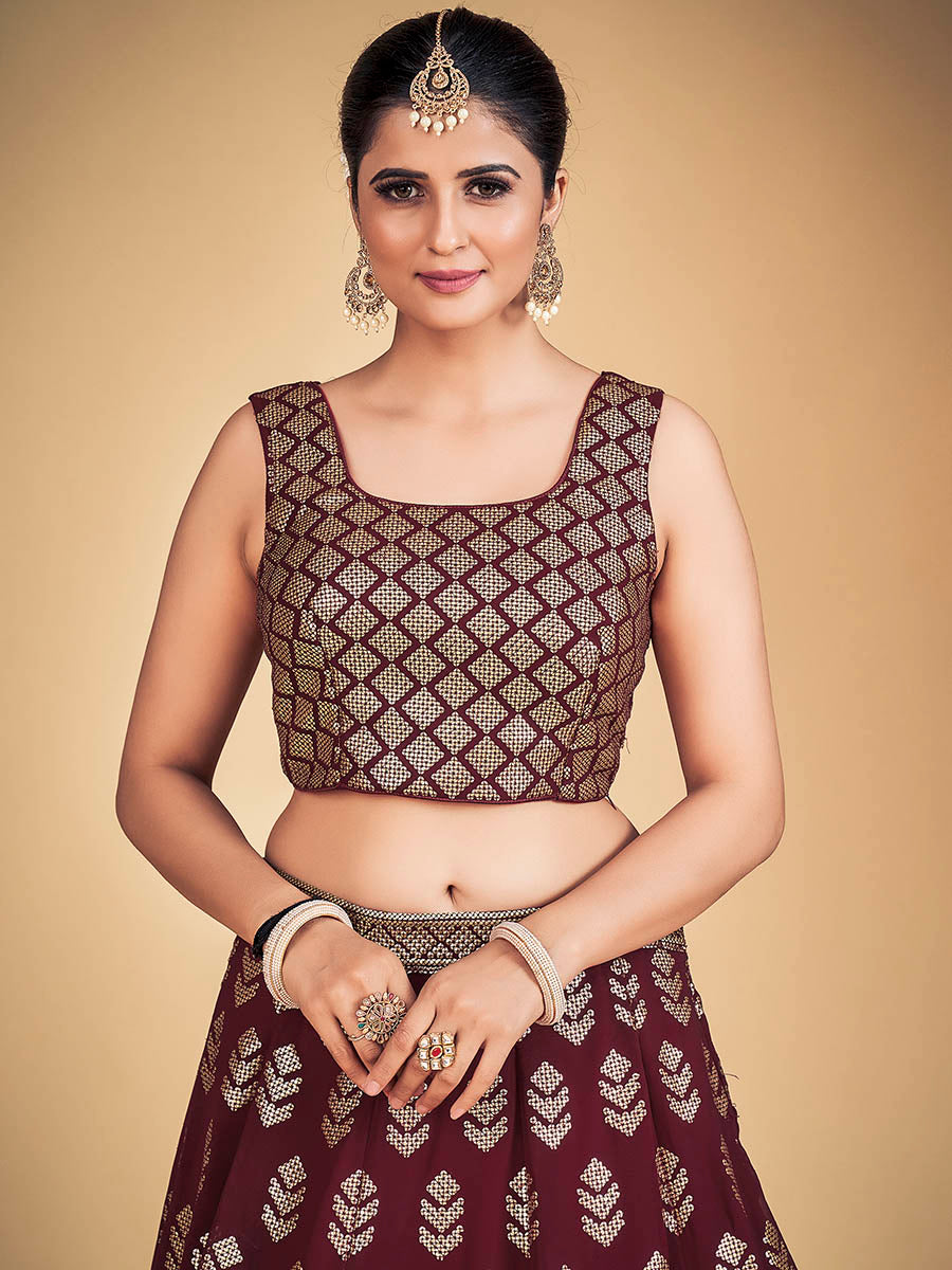 Myra Maroon Georgette Real Georgette Lehenga Choli | Grocsy