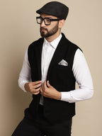 Even Apparels Men's Black Wool Waistcoat with Notched Lapel | Grocsy