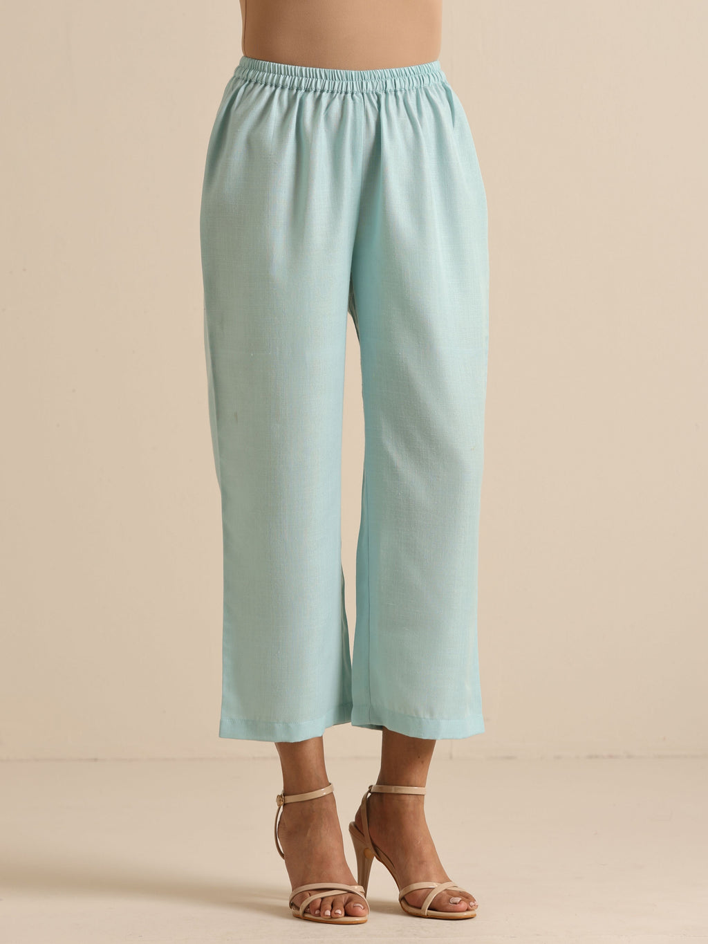 trueBrowns Sky Blue Slub Sleeveless Flared Kurta Pant Set | Grocsy