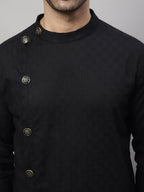 Even Apparels Black Pure Cotton Kurta With Band Collar | Grocsy