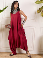 InWeave Maroon Round Sleeveless Jumpsuit | Grocsy
