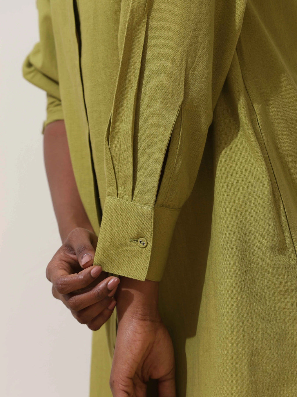 trueBrowns Pear Green Cotton Linen Dress | Grocsy