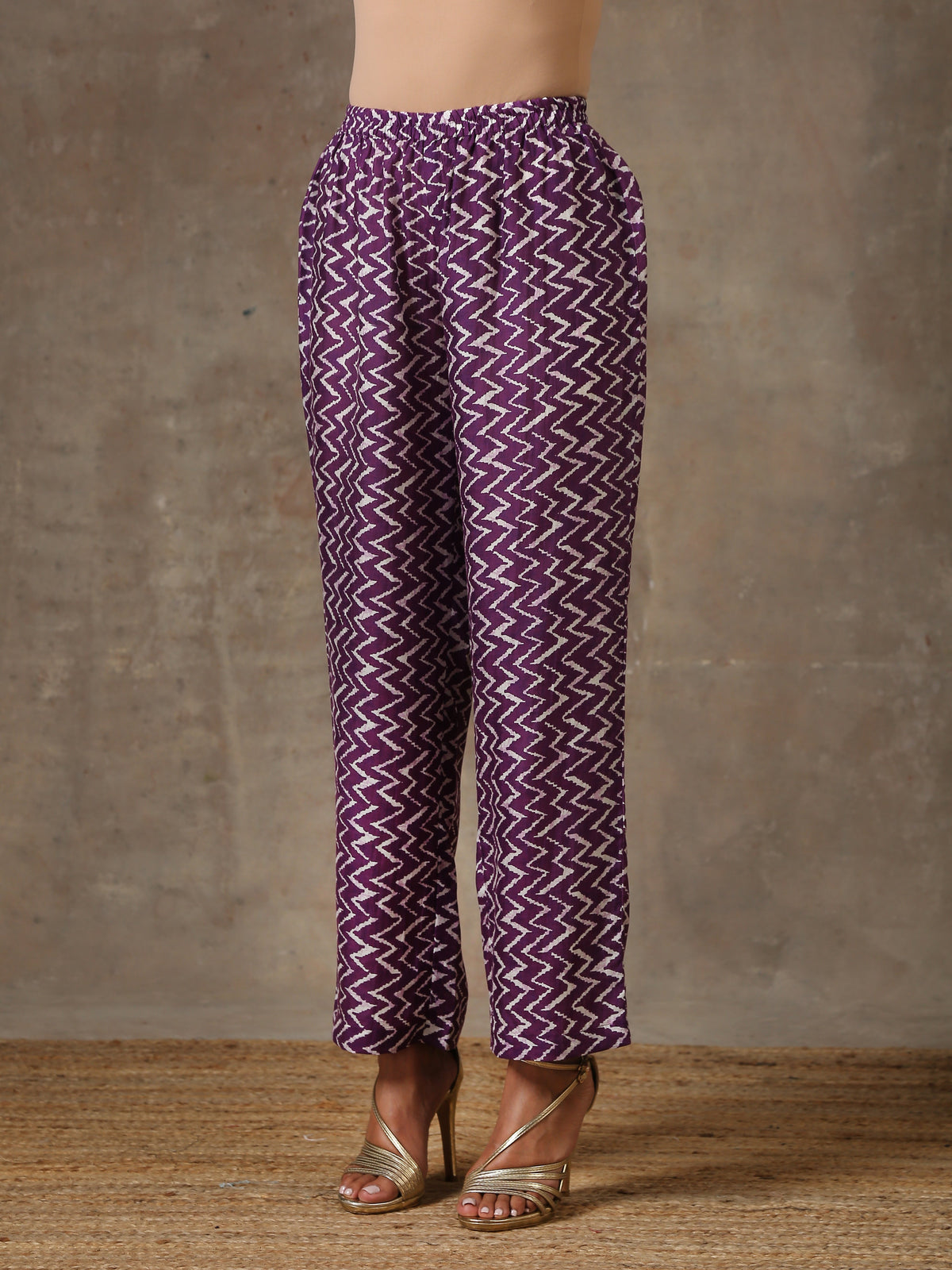 trueBrowns Purple White Lehariya Printed Silk Co-Ord Set | Grocsy