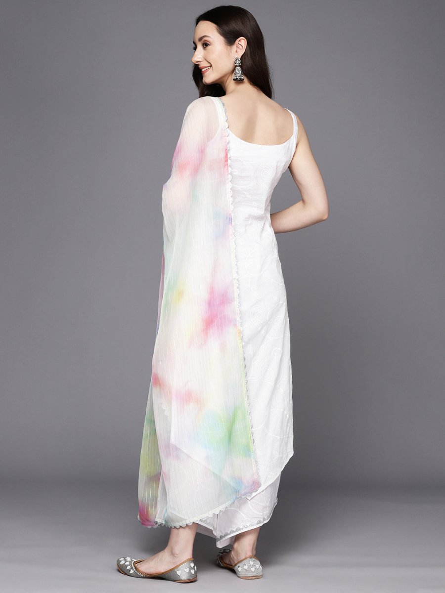 Ahalyaa Floral Embroidered Gotta Patti Pure Cotton Kurta With Palazzos & Dupatta | Grocsy