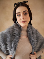 InWeave Women's Light Grey Fur Cape | Grocsy