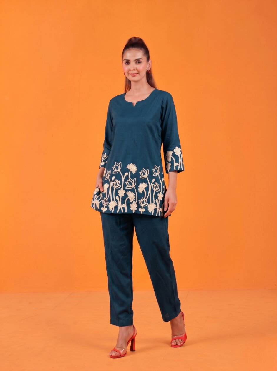 Anaita Teal Stylish Readymade Co-Ords Set | Grocsy