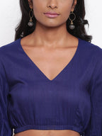 trueBrowns Blue Gathered Sleeve Top | Grocsy