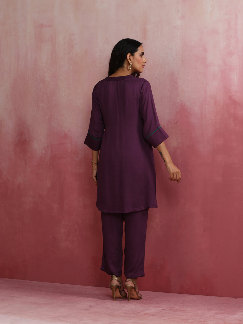 trueBrowns Purple Modal Kurta Co-ord Set | Grocsy