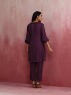 trueBrowns Purple Modal Kurta Co-ord Set | Grocsy