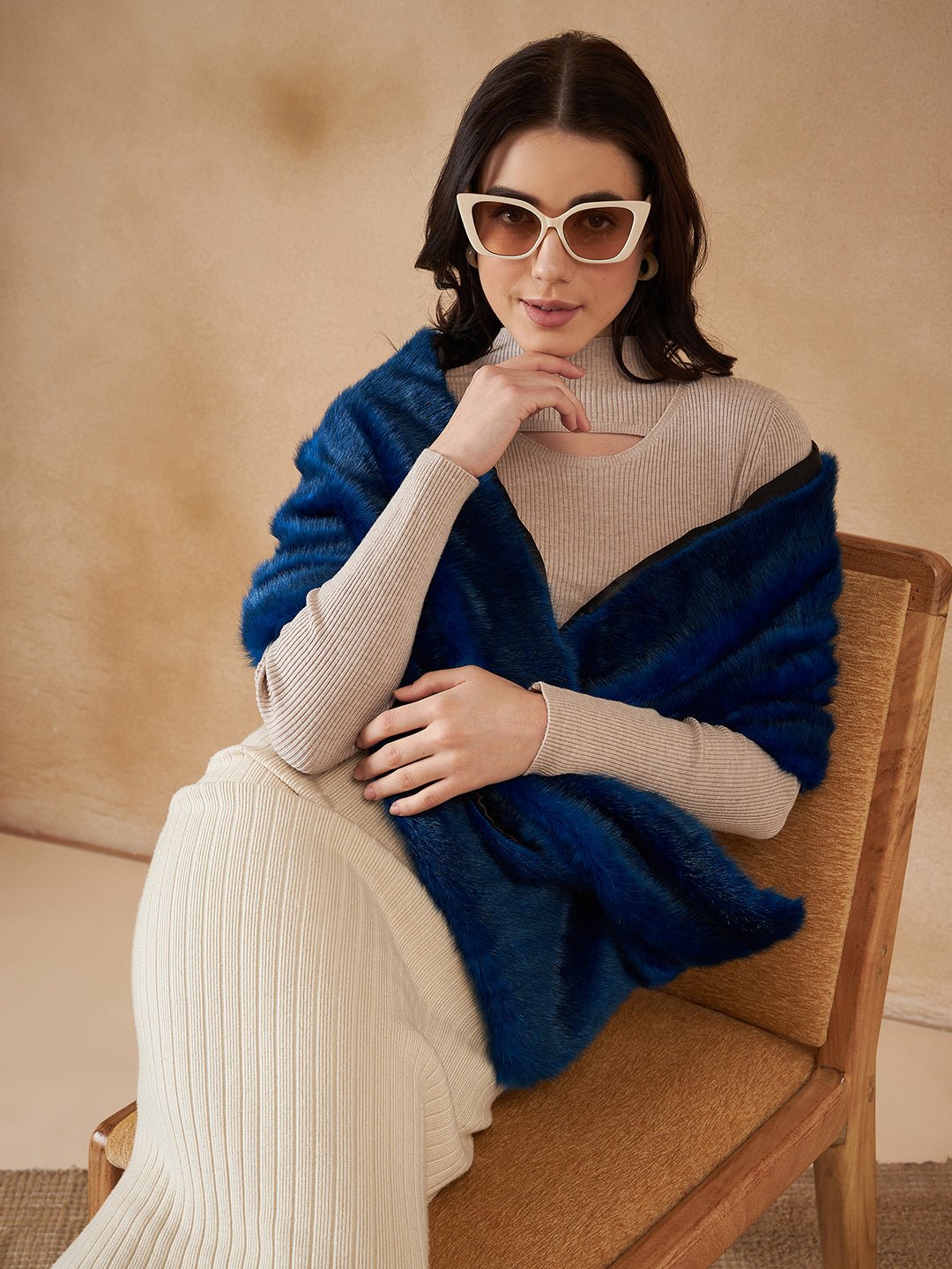 InWeave Women's Royal Blue Long Faux Fur Cape | Grocsy