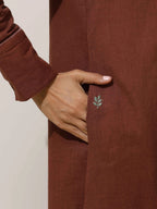 trueBrowns Brown Cotton Linen Kurta Pant Set | Grocsy