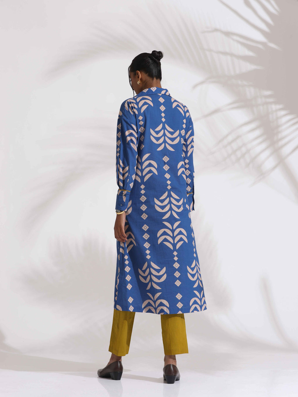 trueBrowns Blue Cotton Stripe Print Kurta Set | Grocsy