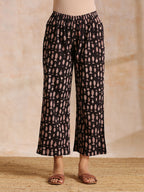 trueBrowns Black Fish Bagru Print Cotton Angrakha Pant Set | Grocsy
