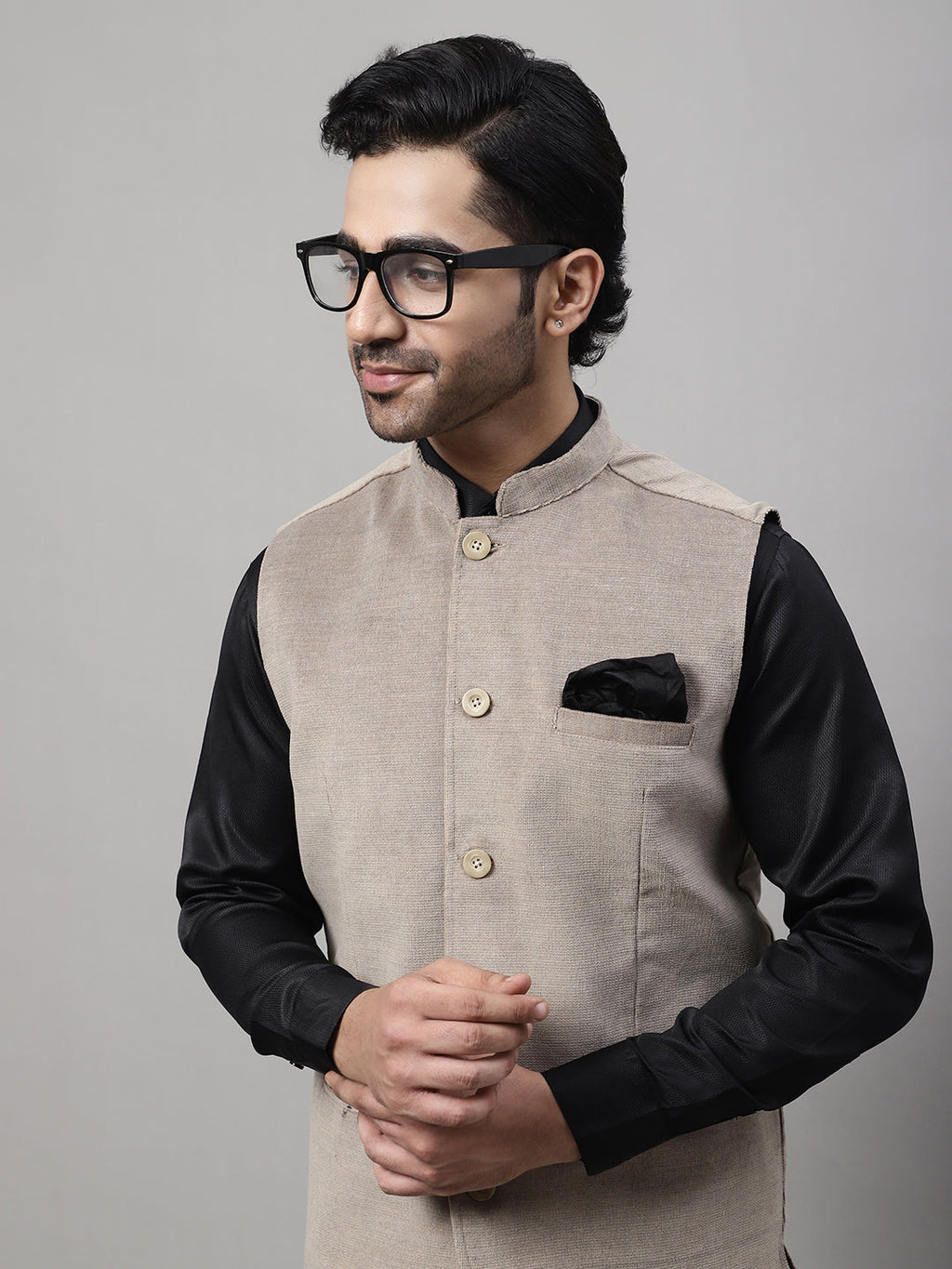 Even Apparels Men's Beige Nehru Jacket With Welt Pockets | Grocsy