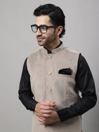 Even Apparels Men's Beige Nehru Jacket With Welt Pockets | Grocsy