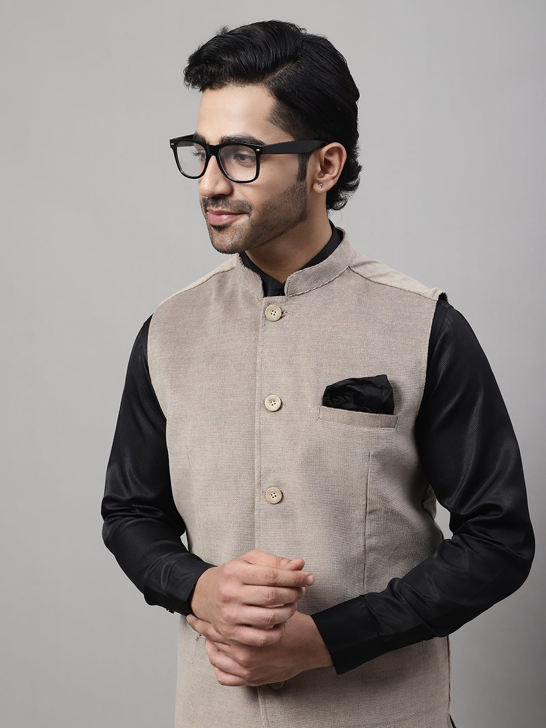 Even Apparels Men's Beige Nehru Jacket With Welt Pockets | Grocsy