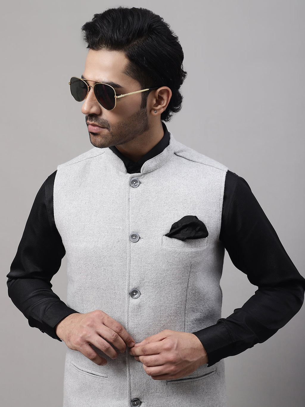 Even Apparels Men's Grey Pure Wool Nehru Jacket | Grocsy