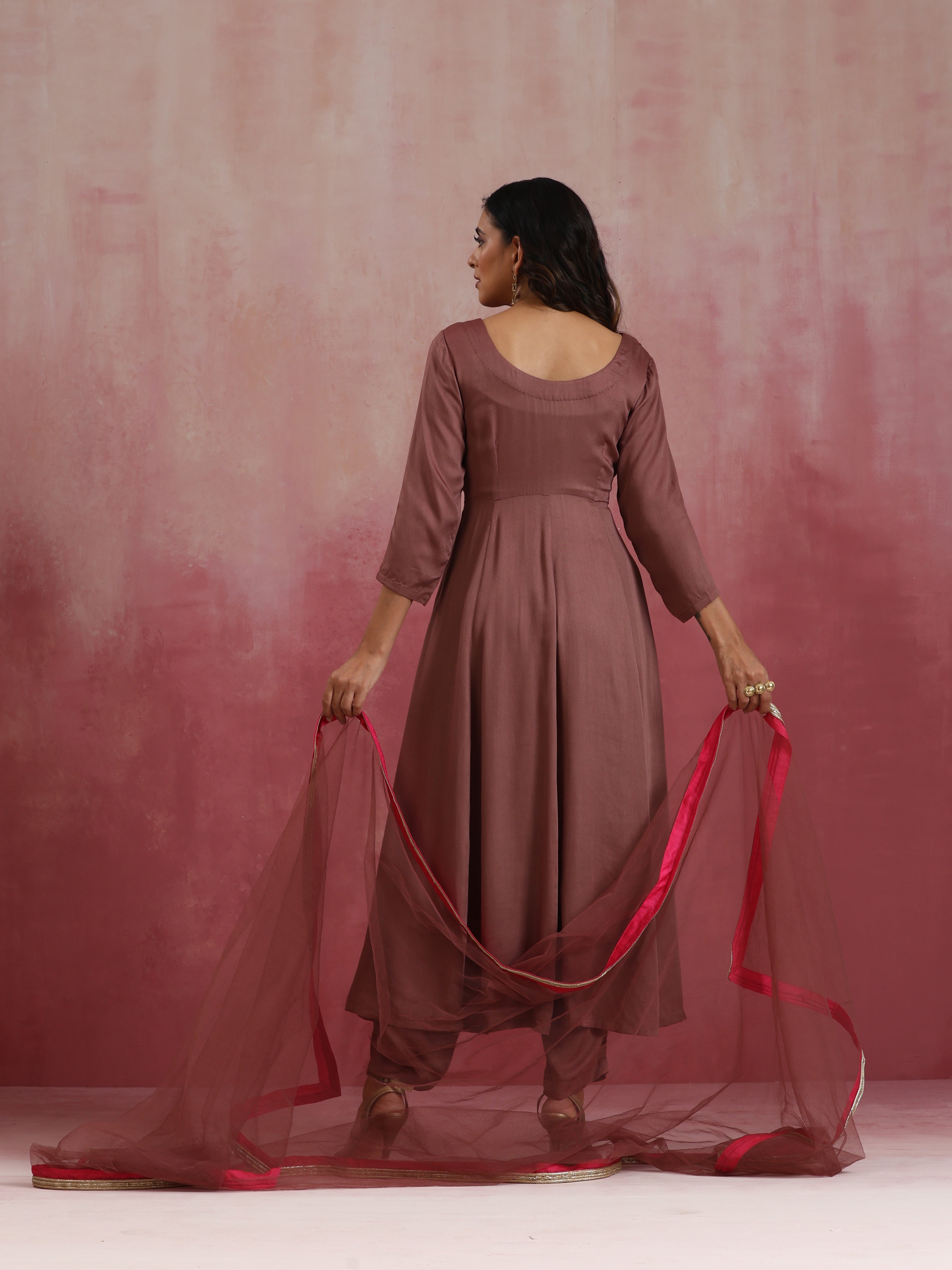 trueBrowns Brown Modal Anarkali Kurta Set | Grocsy