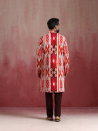 trueBrowns Men's Maroon Ikat Print Mandarin Collar Kurta | Grocsy