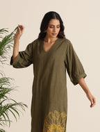 trueBrowns Olive Cotton Embroidered Dress | Grocsy