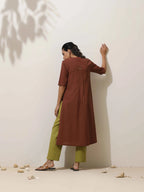 trueBrowns Brown Cotton Linen Kurta Pant Set | Grocsy