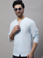 Even Apparels Blue Pure Cotton Open Neck Kurta | Grocsy