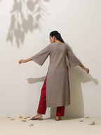 trueBrowns Grey Cotton Linen Kurta Pant Set | Grocsy