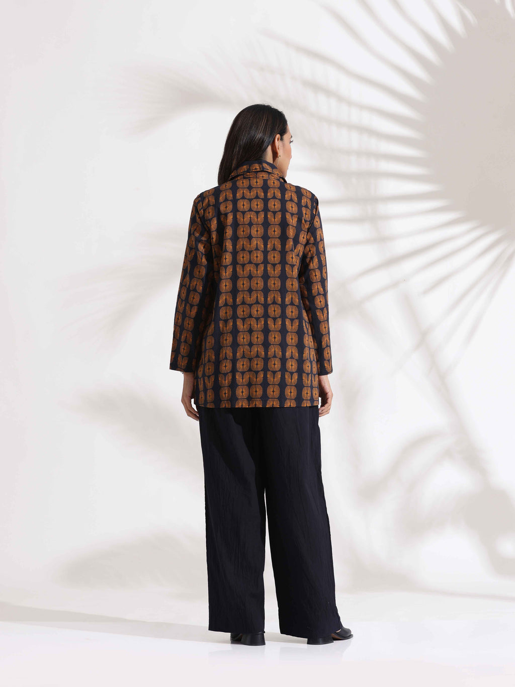 trueBrowns Black Cotton Print Jacket Top Co-ord Set | Grocsy