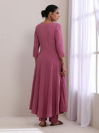 trueBrowns Onion Pink Dobby Anarkali Pant Set | Grocsy