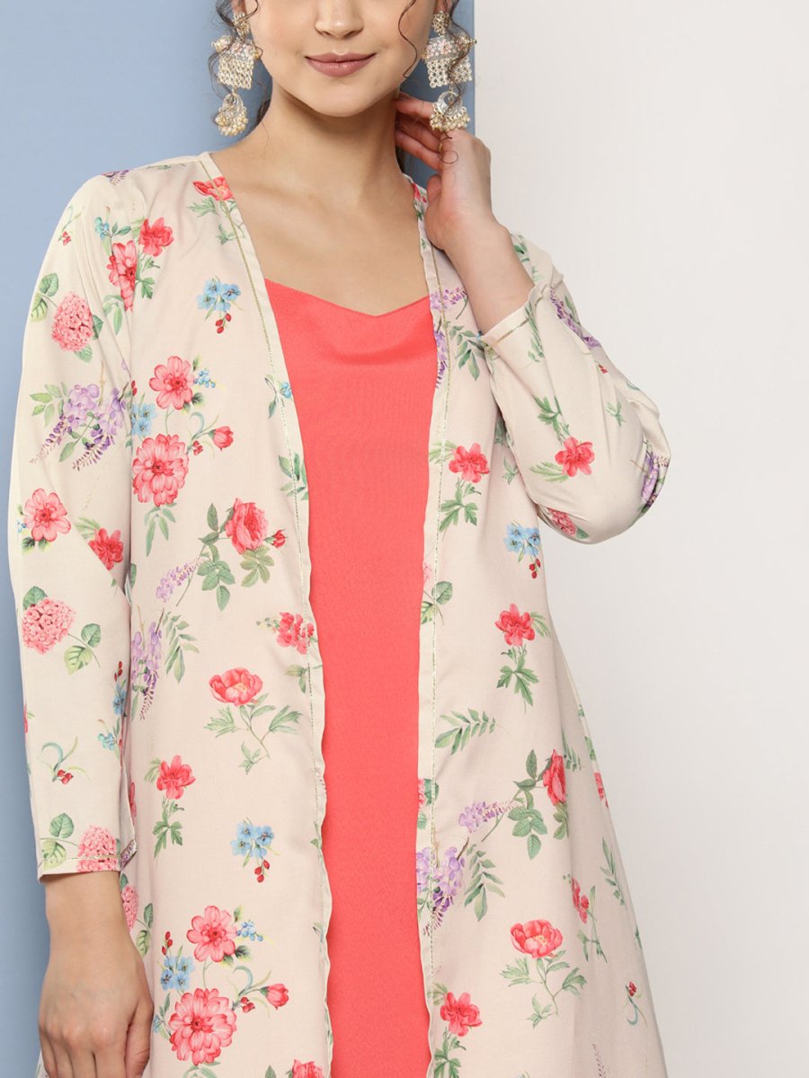 Ahalyaa Women Pink Floral Gotta Patti Kurta with Trousers | Grocsy