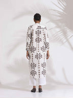 trueBrowns White Cotton Stripe Print Pleated Kurta Set | Grocsy