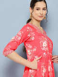 Ahalyaa Floral Printed Pleated Maxi Empire Ethnic Dress | Grocsy