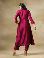 trueBrowns Purple Textured Silk Angrakha Kurta Pant Set | Grocsy