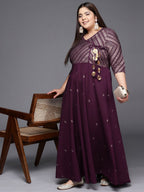 Ahalyaa Plus Size V-neck Maxi Ethnic Dress | Grocsy