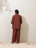trueBrowns Brown Cotton Linen Co-Ord Set | Grocsy