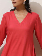 trueBrowns Coral Viscose Solid Kurta Pant Set | Grocsy