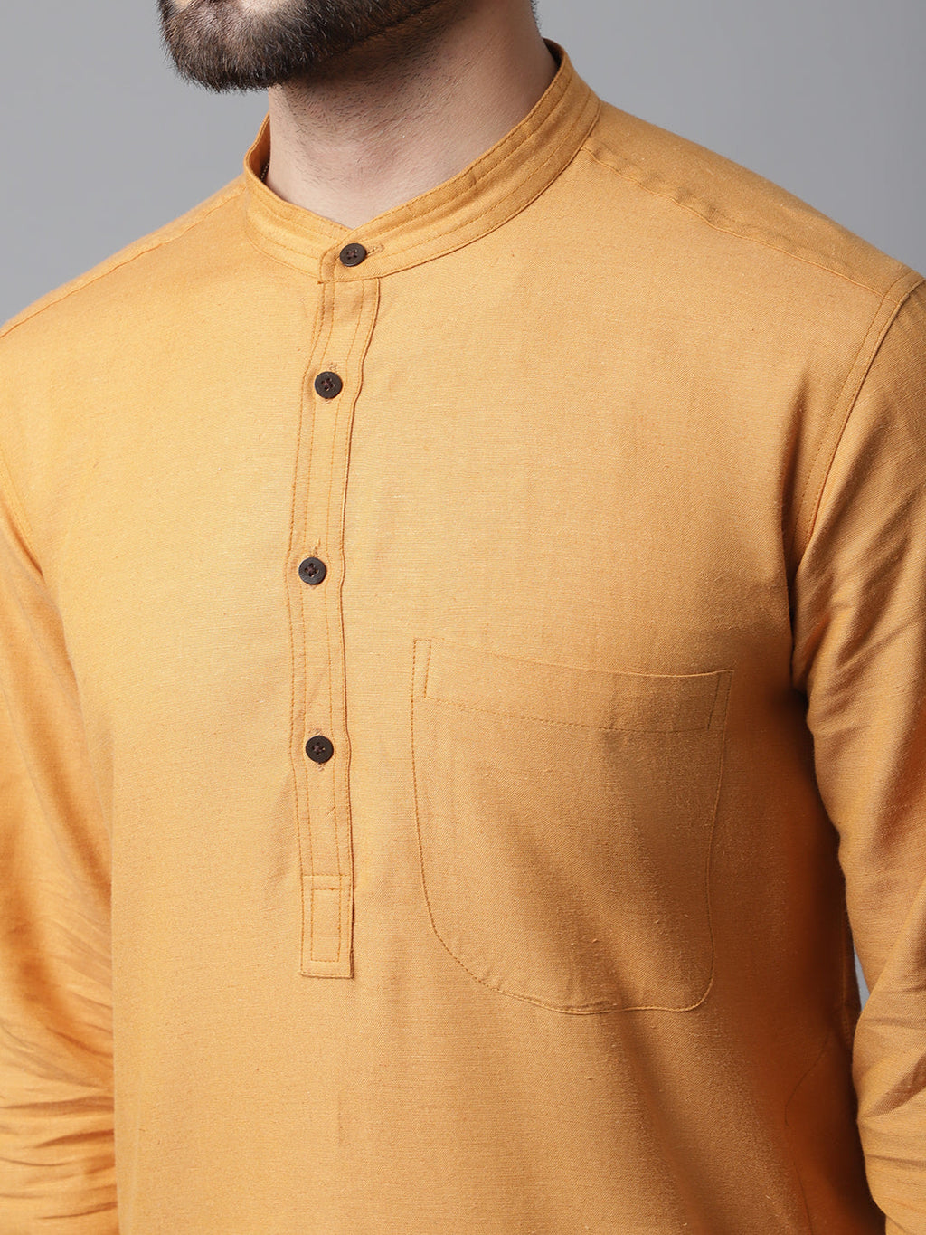 Even Apparels Yellow Solid Kurta With Band Collar | Grocsy