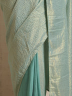 trueBrowns Blue Gold Metallic Ready To Wear Saree | Grocsy