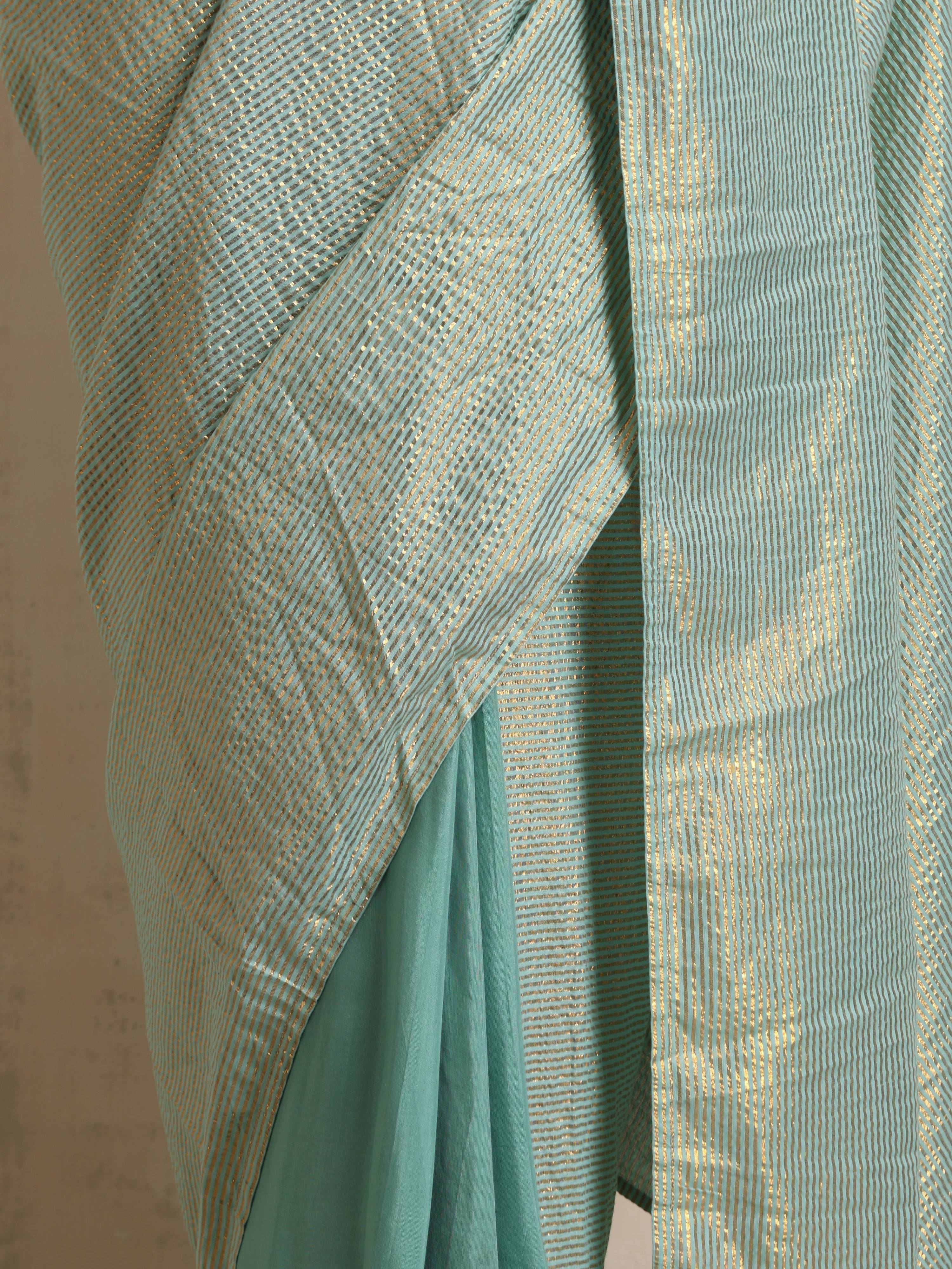 trueBrowns Blue Gold Metallic Ready To Wear Saree | Grocsy