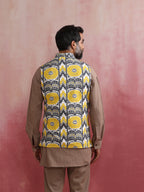 trueBrowns Men's Grey Ikat Print Cotton Reversible Nehru Jacket | Grocsy