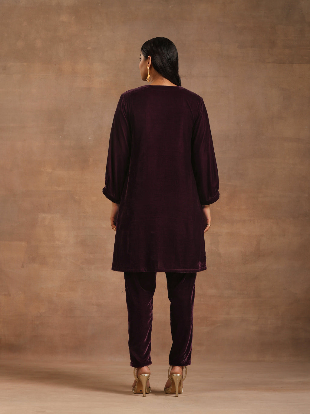 trueBrowns Wine Velvet Solid Co-ord Set | Grocsy