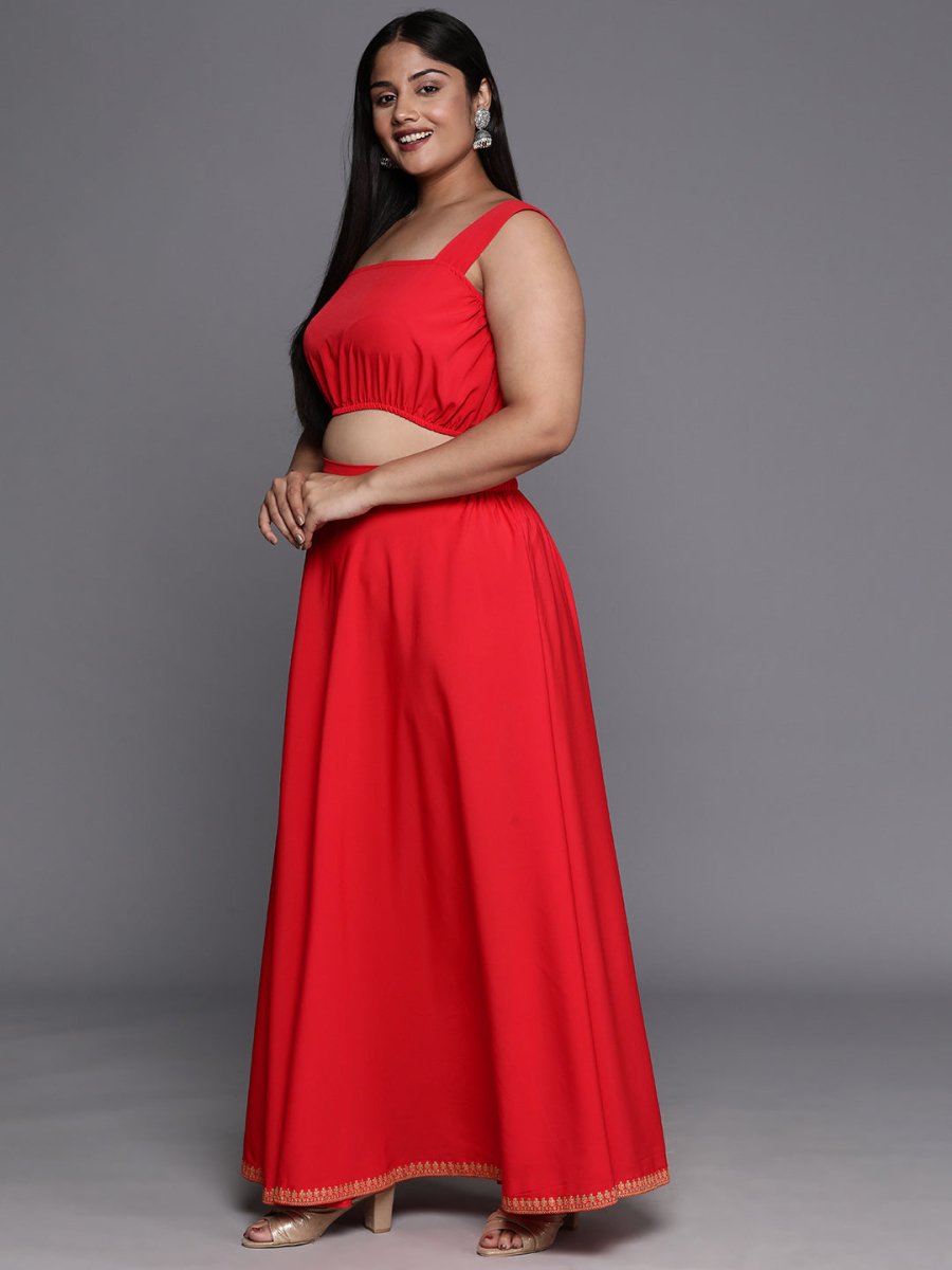 Ahalyaa Plus Size Ethnic Top & Skirt with Shrug | Grocsy