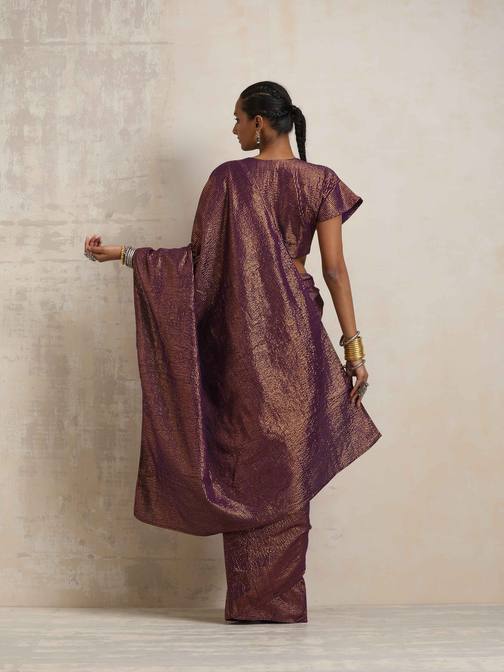 trueBrowns Purple Gold Lurex Ready To Wear Saree | Grocsy