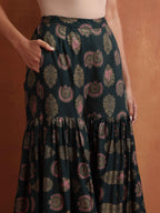 trueBrowns Green Foil Print Sharara Set | Grocsy