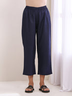 trueBrowns Blue Slub High Slit Kurta Pant Set | Grocsy